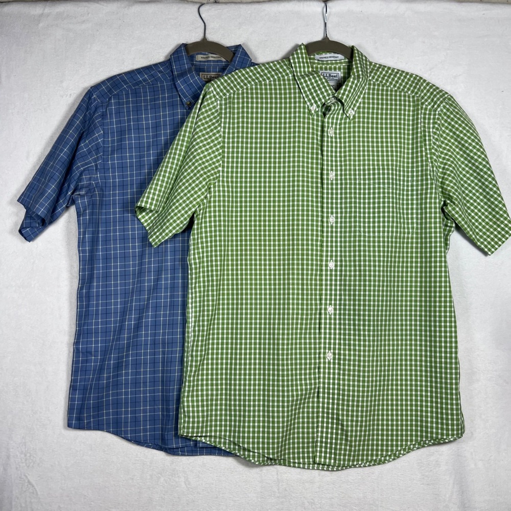 BUNDLE LL Bean Mens Medium Wrinkle Resistant‎ Short Sleeve Button Down Shirt